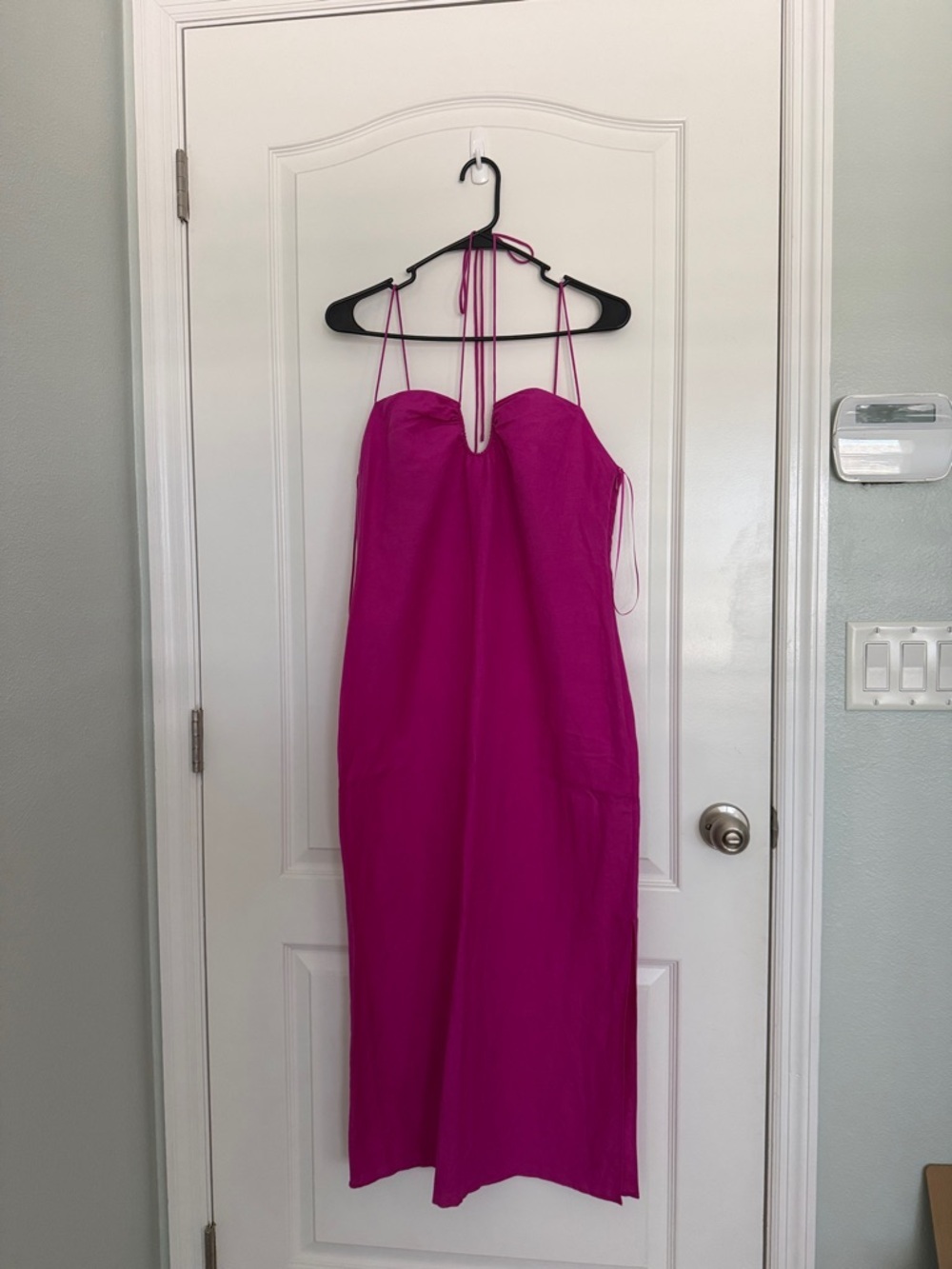 Massimo Dutti Fuchsia Pink Linen Blend Strappy Straps Midi Dress Slip Dress Sz M - Picture 3 of 16